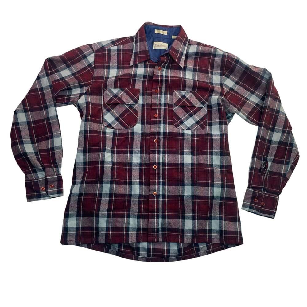 Vintage Back Packer Plaid Flannel Shirt Men’s Medium Burgundy Made in Korea